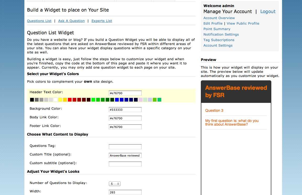 Answerbase - Build Question List Widget